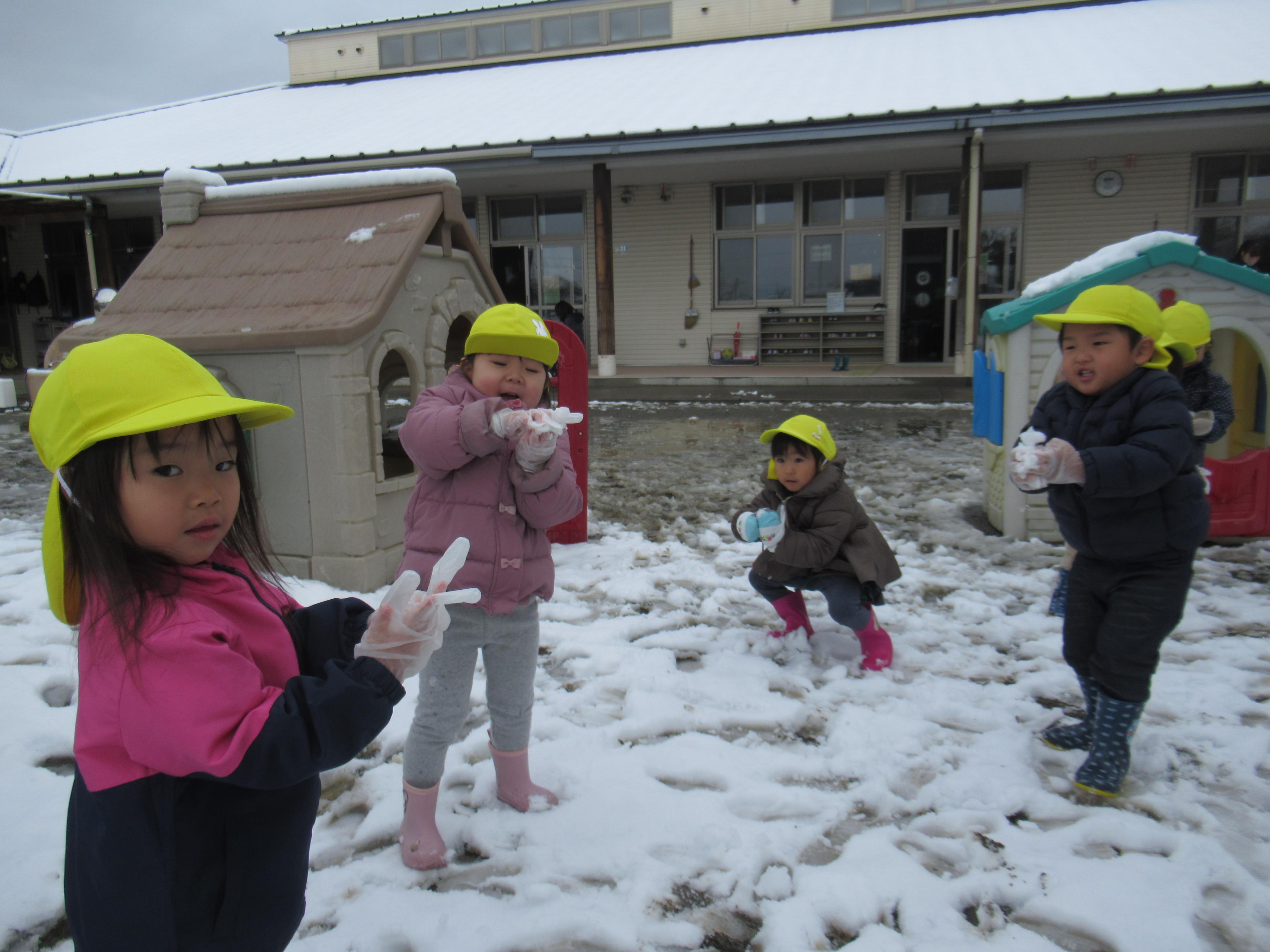 子どもたち雪遊びをしている写真