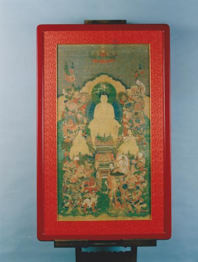 絹本著色 釈迦三尊・十六善神図(けんぽんちゃくしょく しゃかさんぞん 絹本著色 釈迦三尊・十六善神図(けんぽんちゃくしょく しゃかさんぞん
