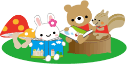 絵本を読んでいる動物のイラスト