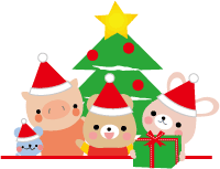 クリスマスを楽しむ動物のイラスト