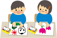 男の子と女の子とがお絵描きしているイラスト