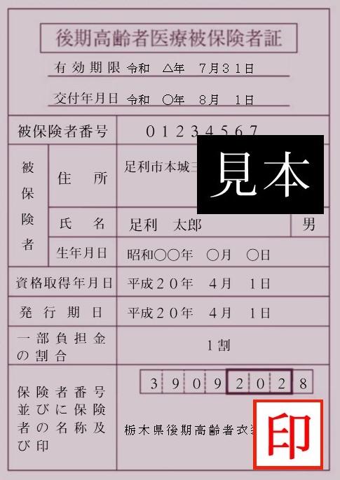後期高齢者医療被保険者証の見本