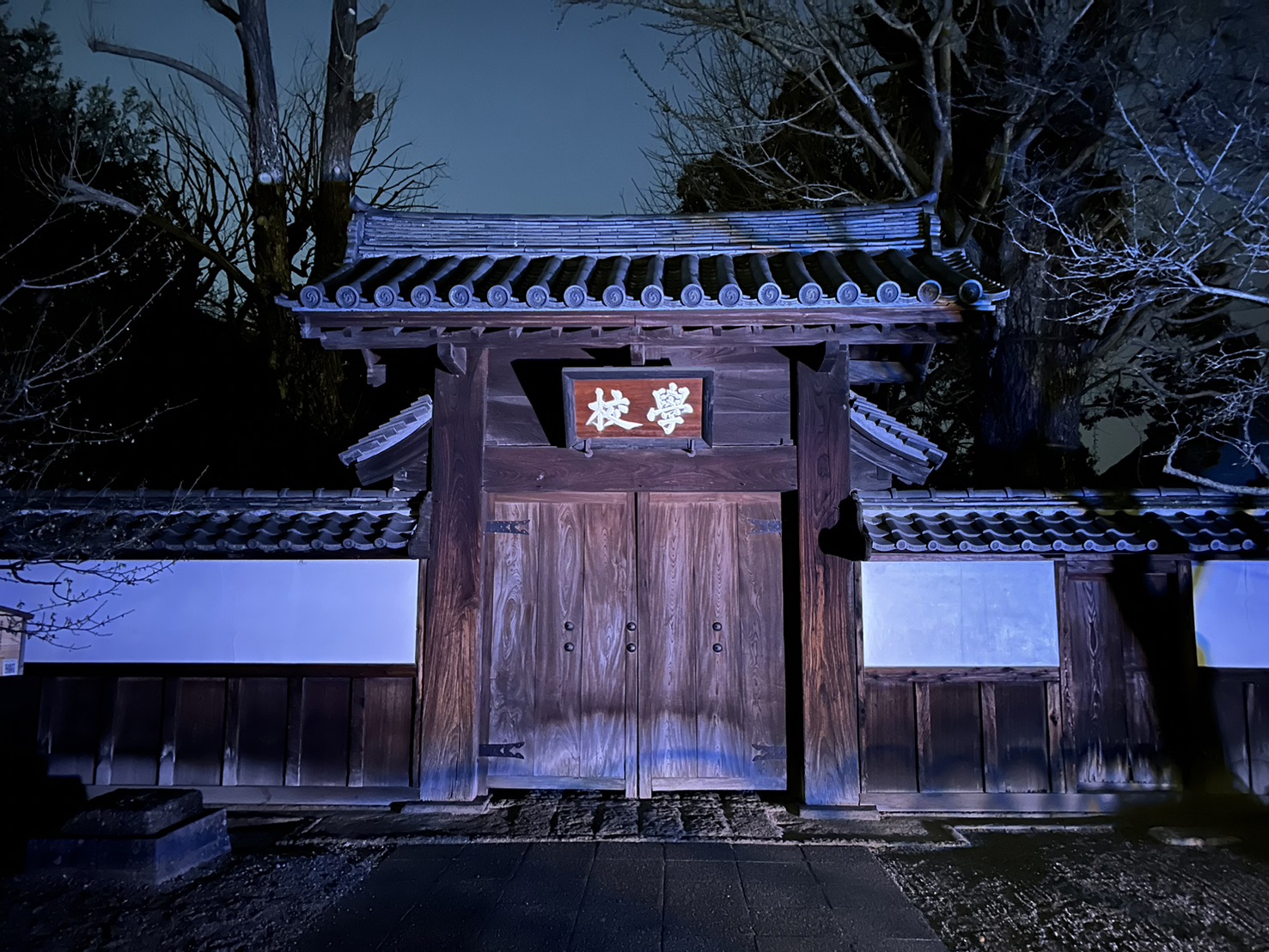 ライトアップされた学校門