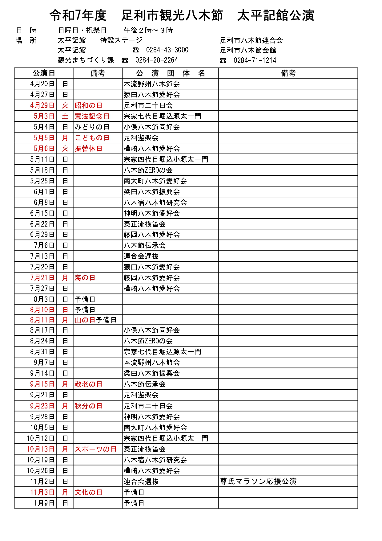 太平記館公演 一覧表 