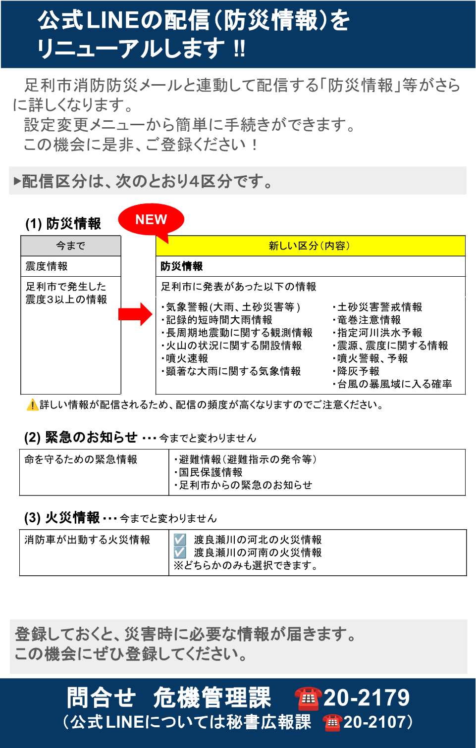 公式LINEの配信（防災情報）をリニューアルします