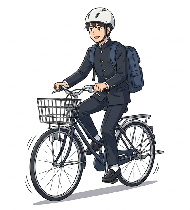 自転車に乗る学生